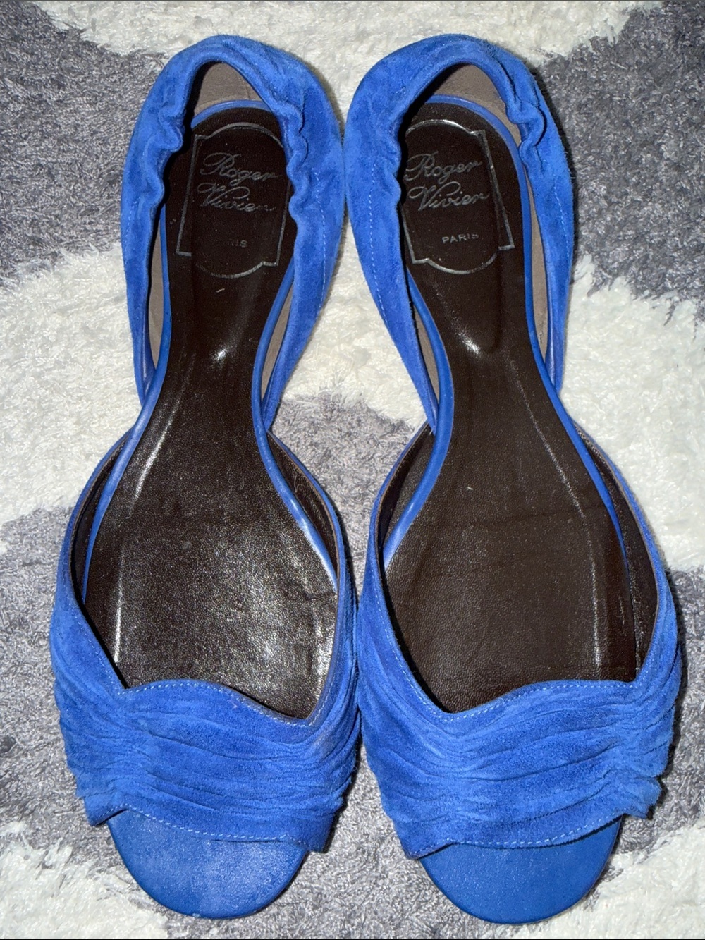 Roger Vivier Royal Blue Suede peep-toe d’Orsay Flats size 38.5